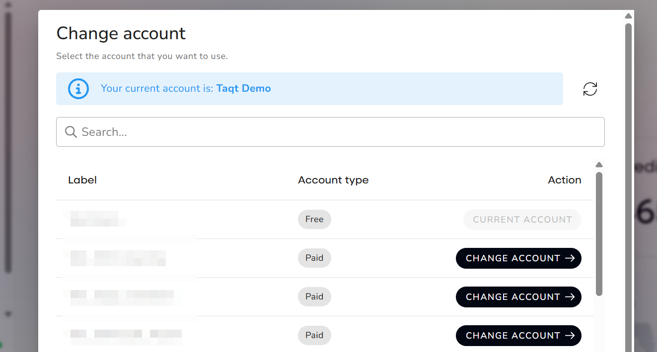 Select the account to change in Ubiqod