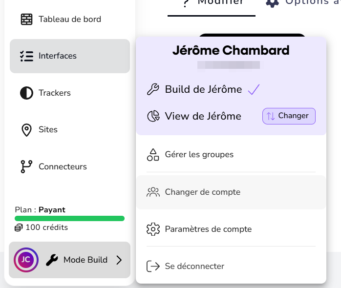 Changement de compte utilisateur dans Ubiqod