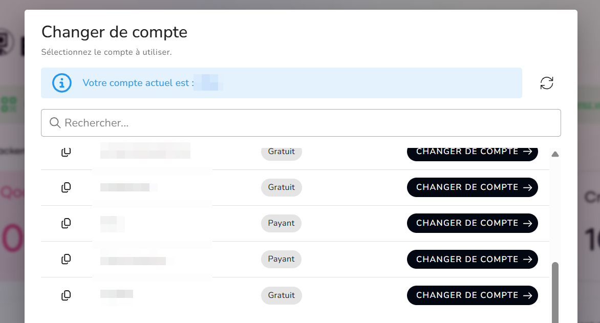 Choix du compte Ubiqod dans Ubiqod