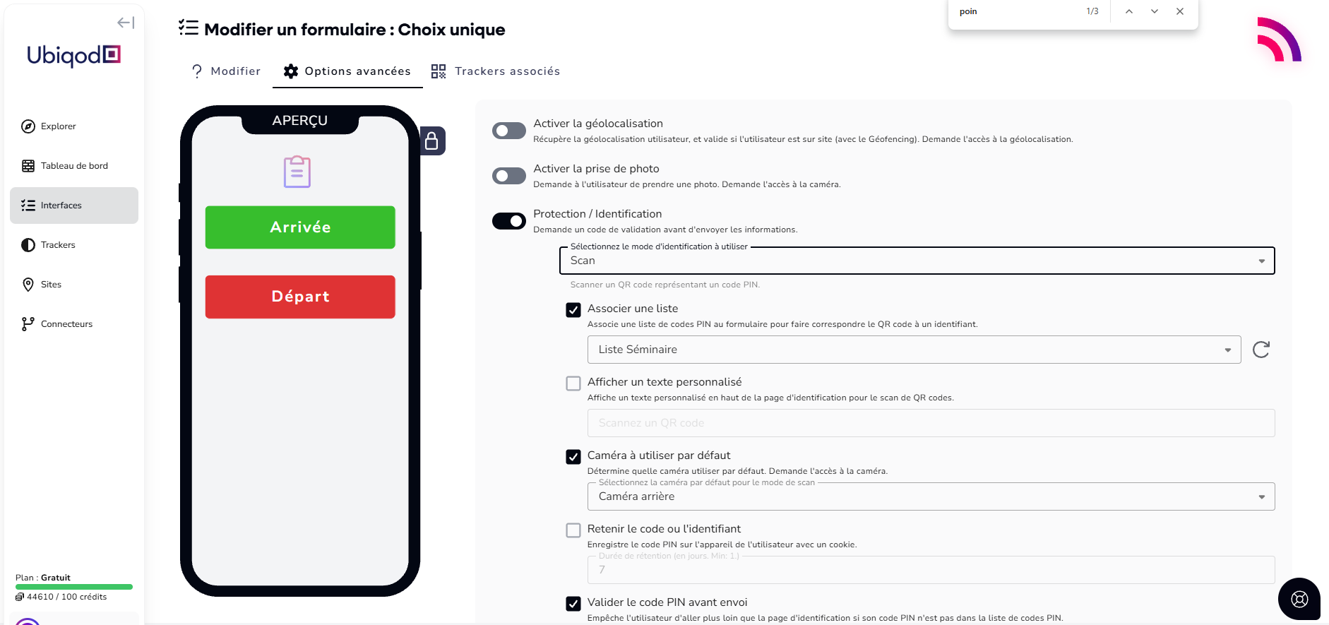Configuration d'une pointeuse digitale avec Ubiqod