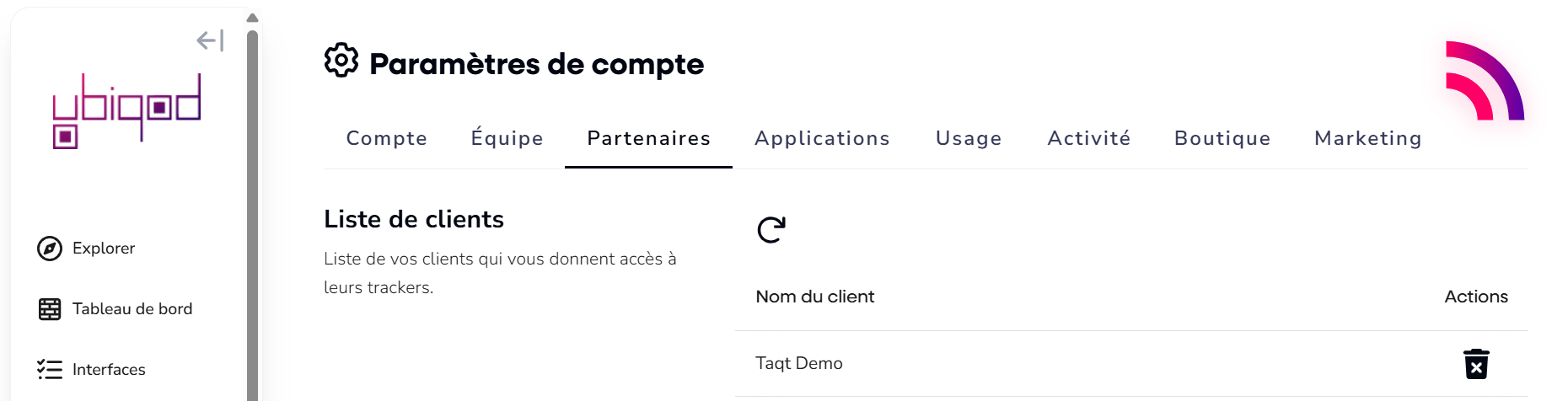 Liste des clients dans Ubiqod