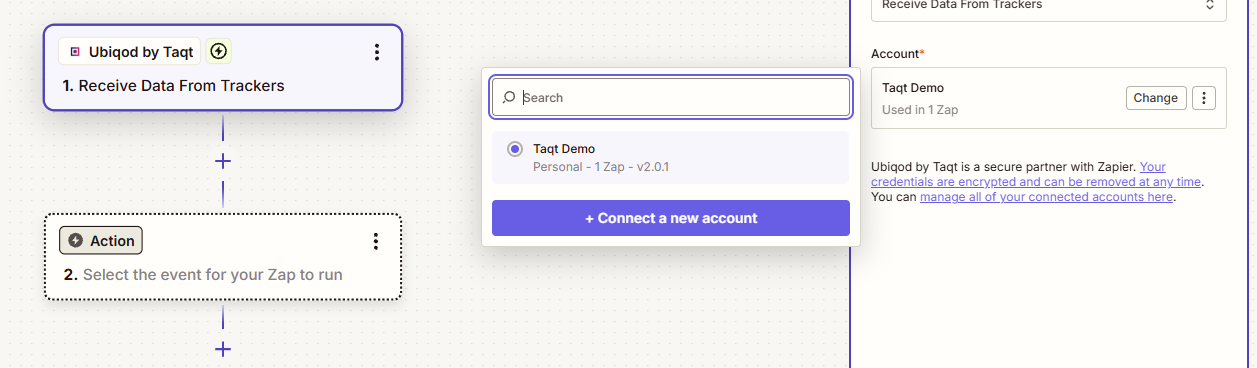 Select your ubiqod account in zapier
