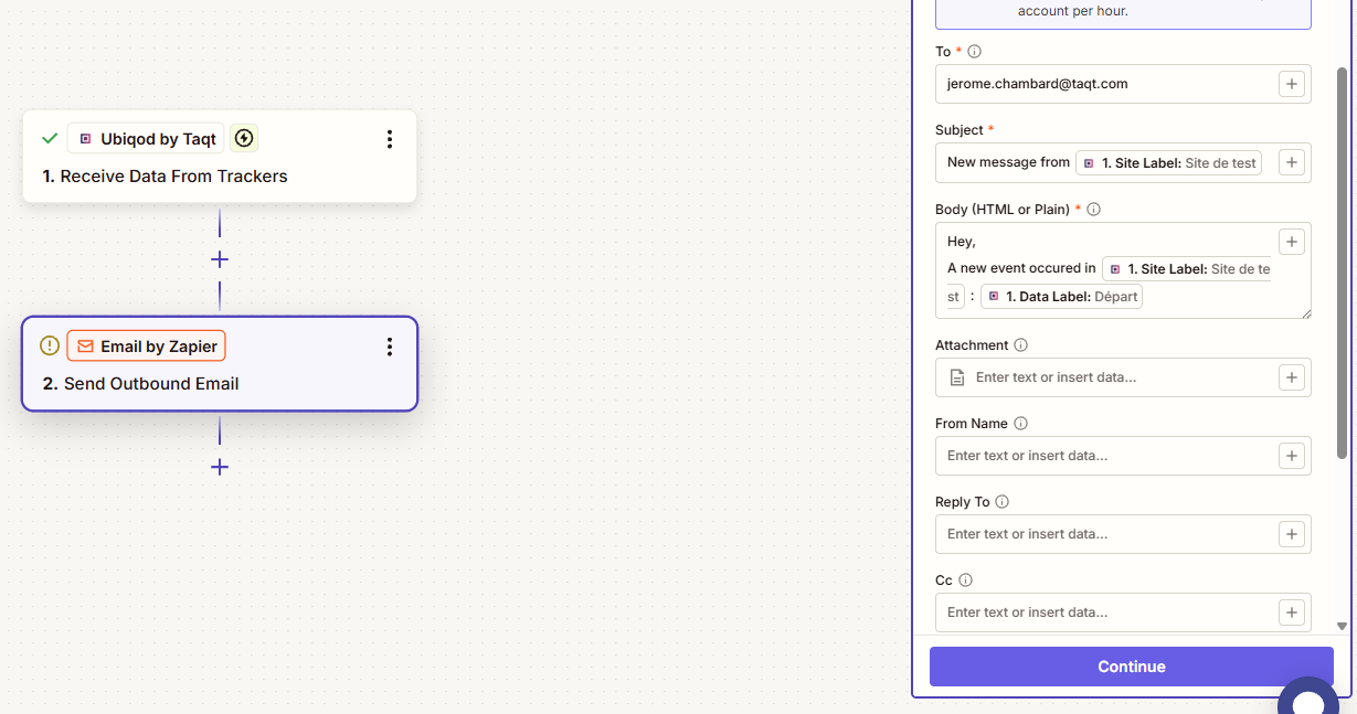 Configure your ubiqod actions in zapier