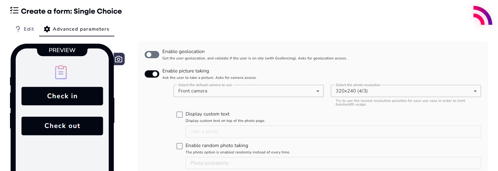 Enable photo taking for QR code forms