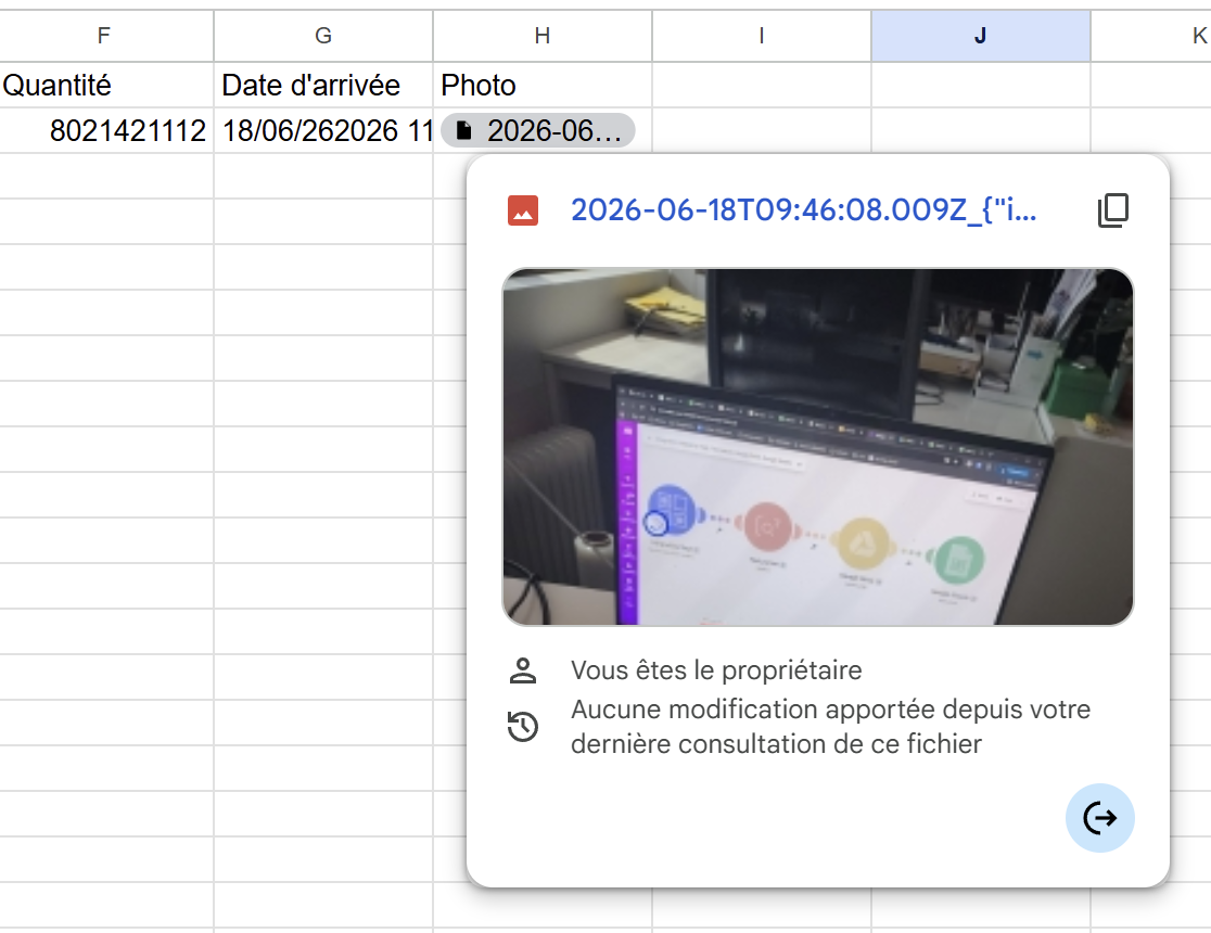 Visualisation des photos dans Google Sheets à partir de Google Drive