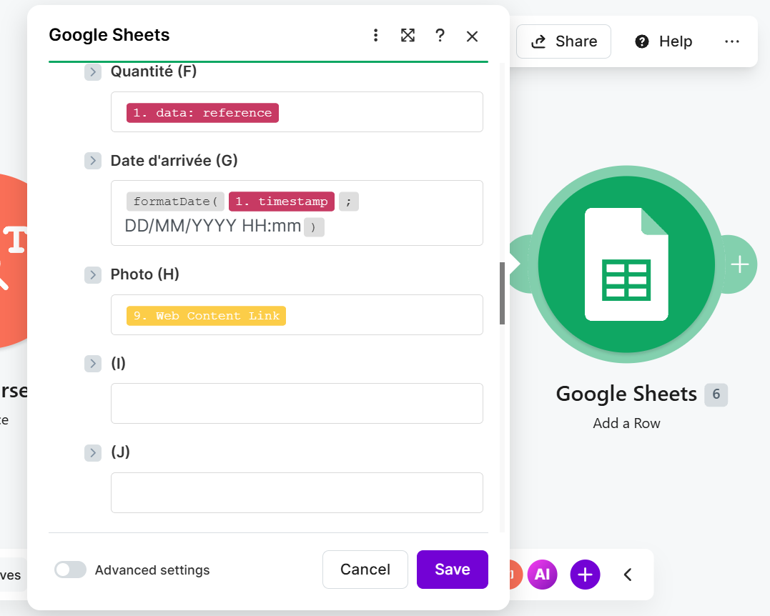 Ajouter le lien vers l'image dans un Google Sheets