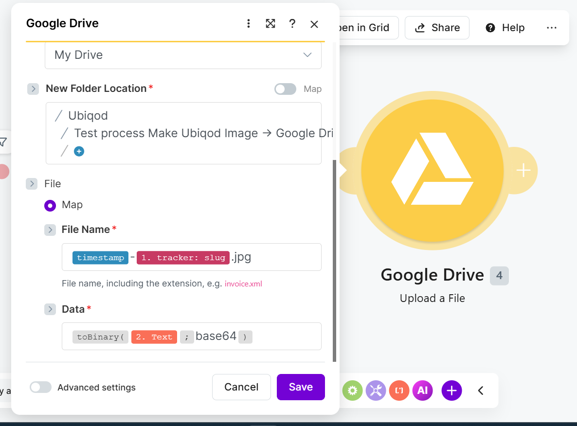 Enregistrer l'image dans Google Drive avec Make