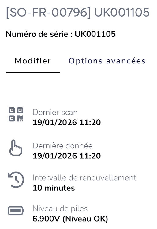 Visualisation des informations techniques Ubiqod Key