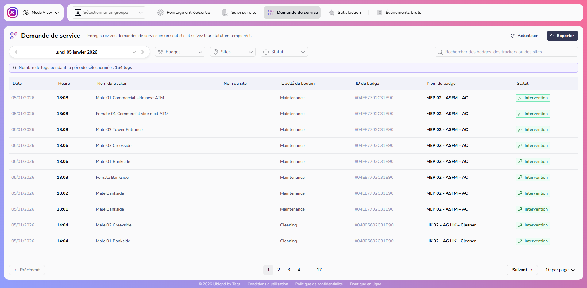 Visualisation des demandes de service dans View