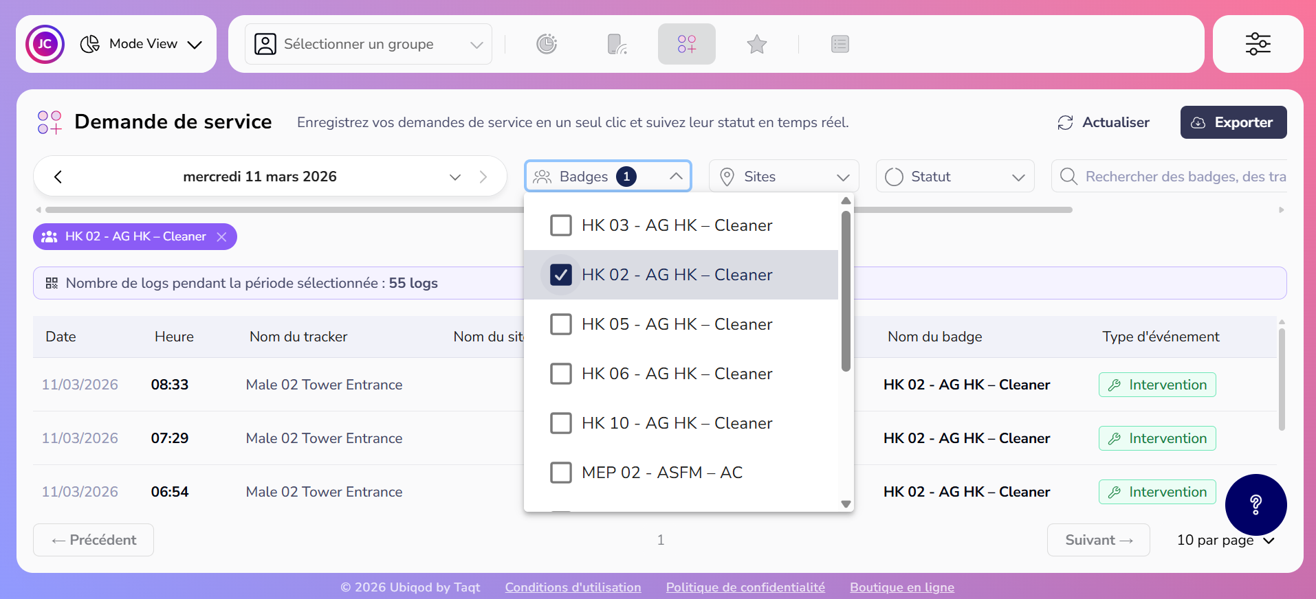 Rapport de pointage dans View