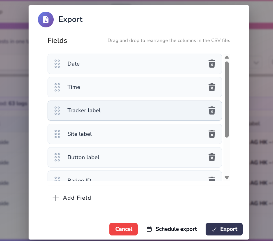 Select the column for data export