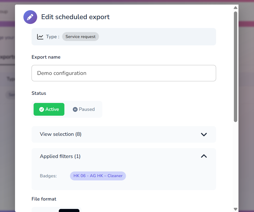 Edit a scheduled export