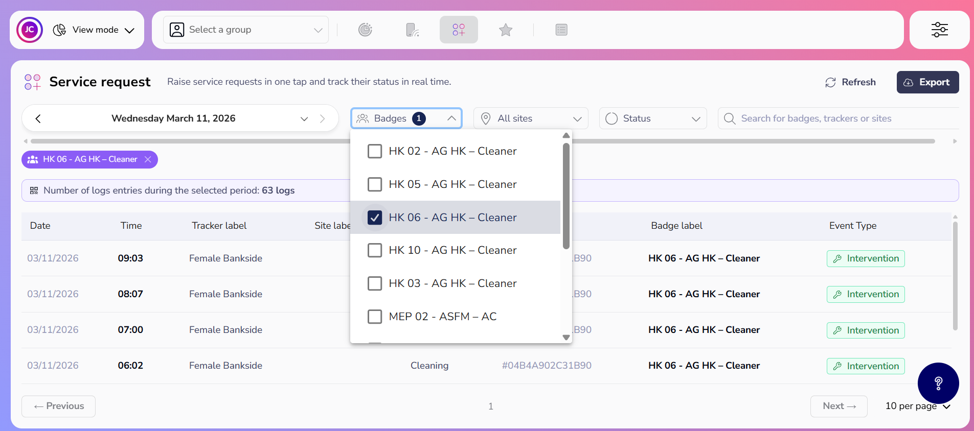 Open the report for the export