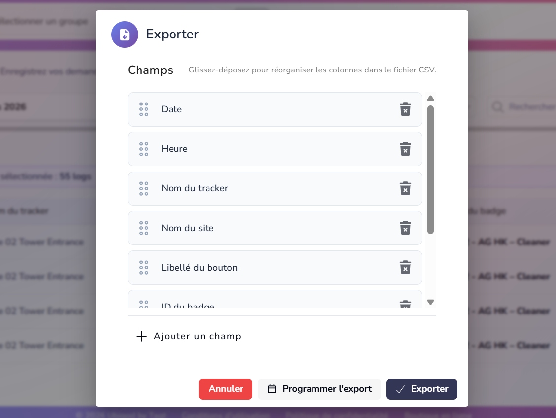 Choix des colonnes à exporter