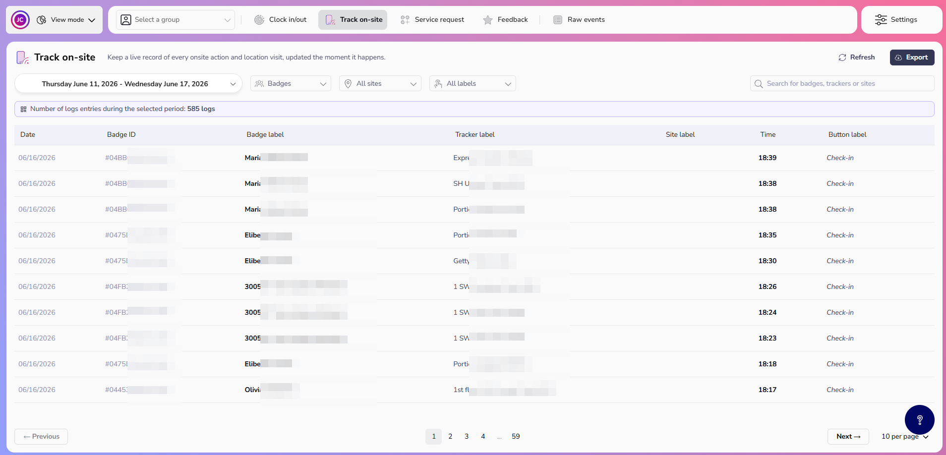 Attendance tracking visualisation in View