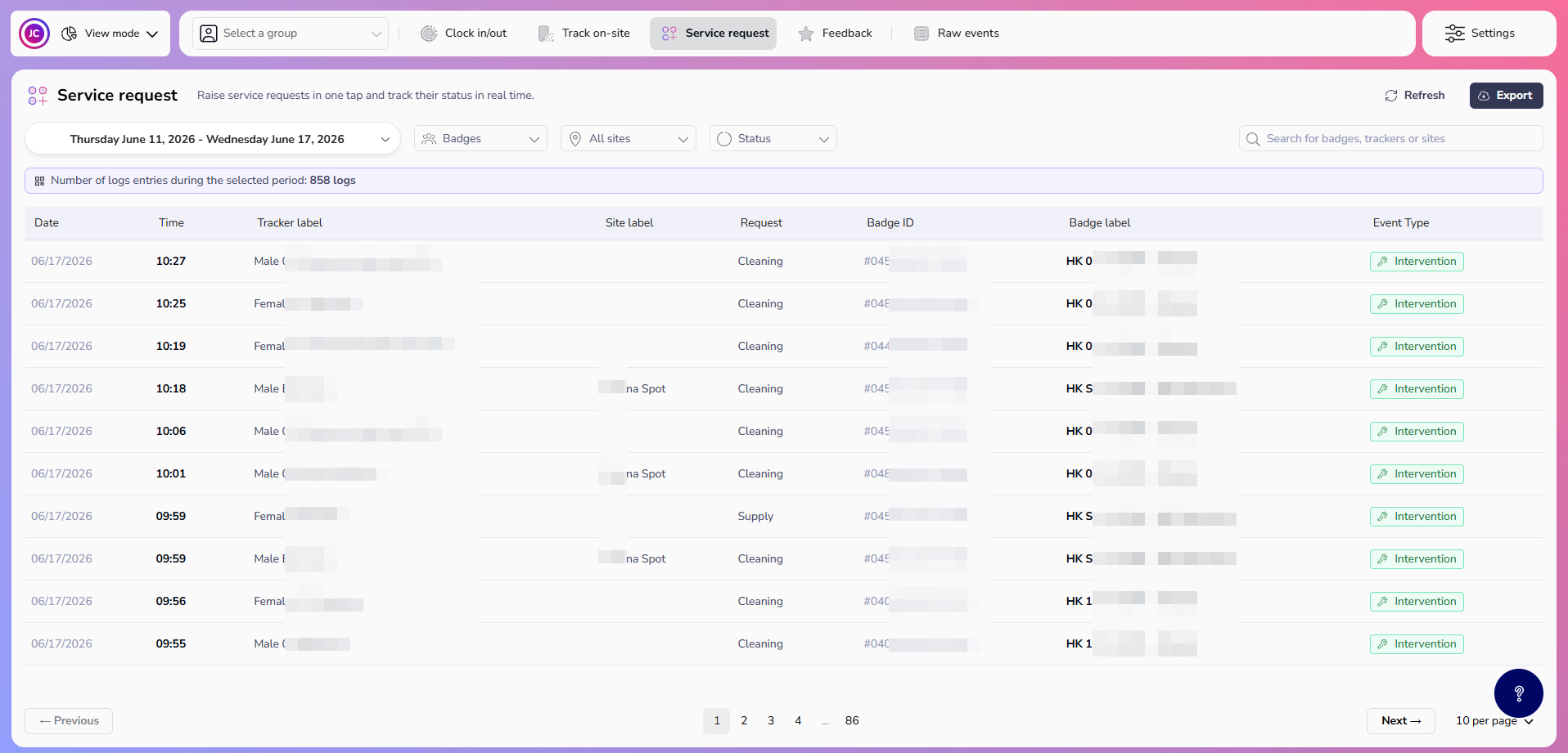 Service request visualisation in View