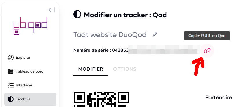 URL du tracker pour encodage NFC