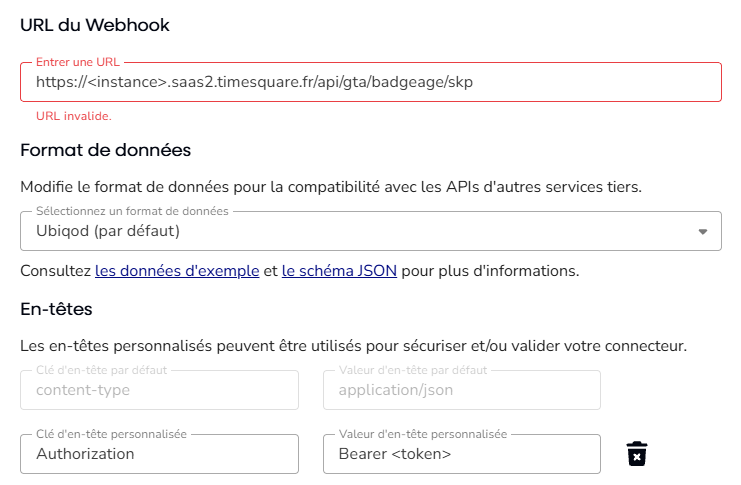 Configuration du webhook vers Timesquare