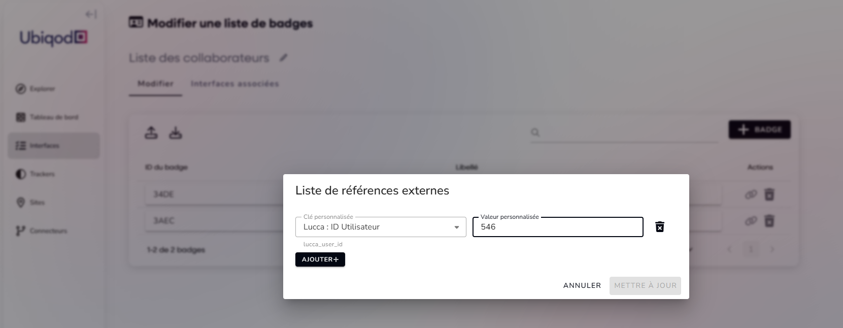 Association d'une référence externe à un badge