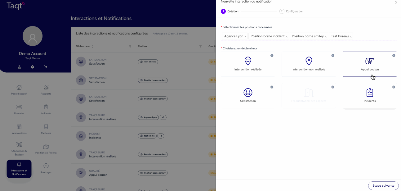 Programmation alerte appui bouton