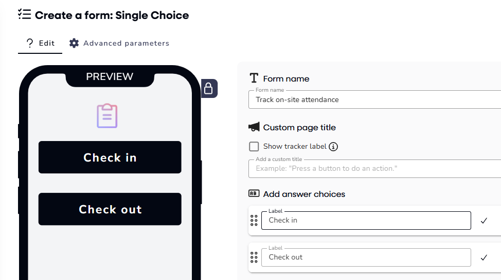 Clock in and clock out form for qr codes