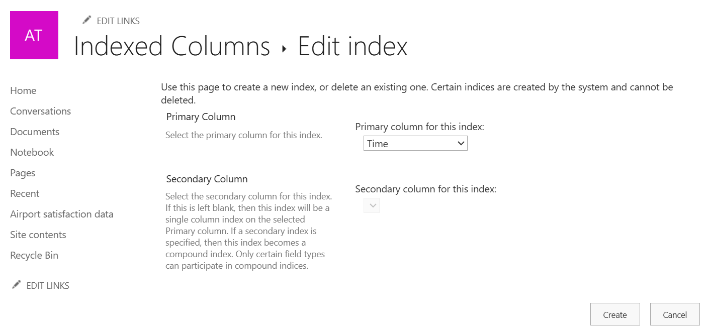 Indexation des colonnes dans Microsoft Lists
