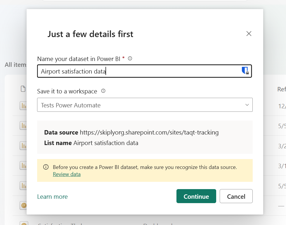Création du Dataset Power BI