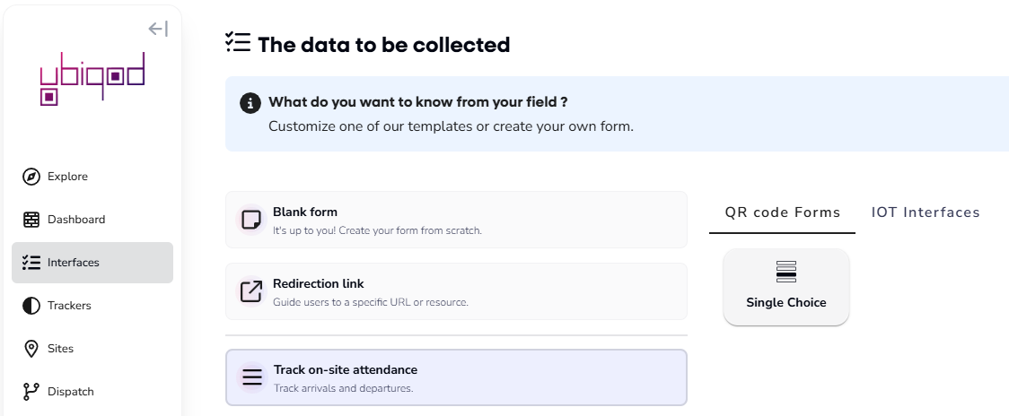 time tracking interface in Ubiqod