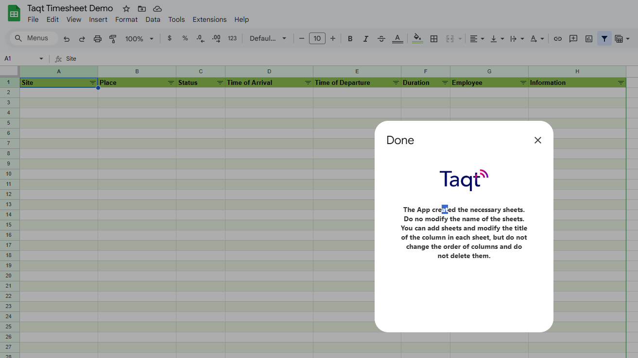 Google Timesheet installation