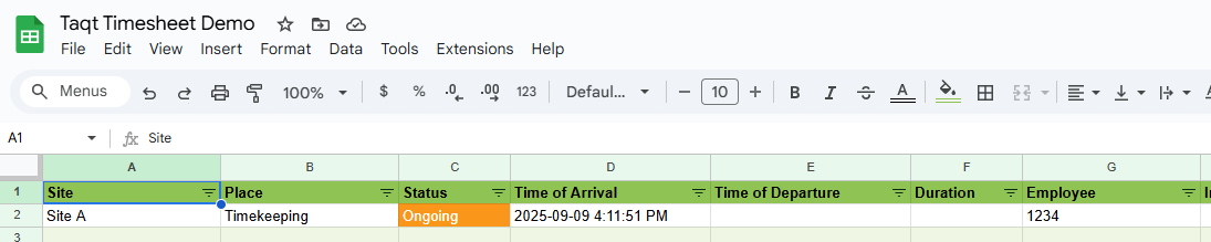 First time entry in the timesheet