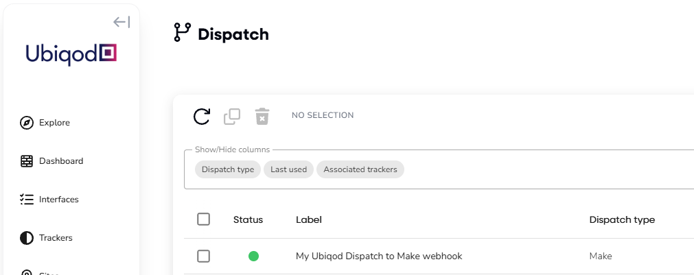 Check the dispatch creation in Ubiqod