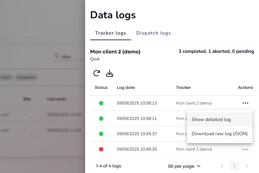 Log list for a tracker