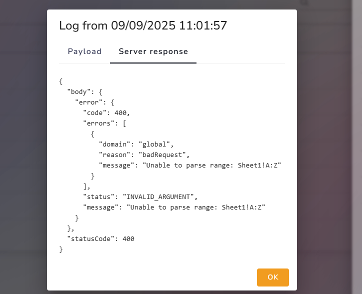 Server response for a connector