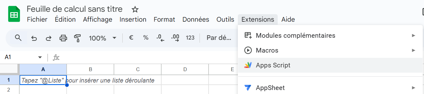 Menu Apps Script