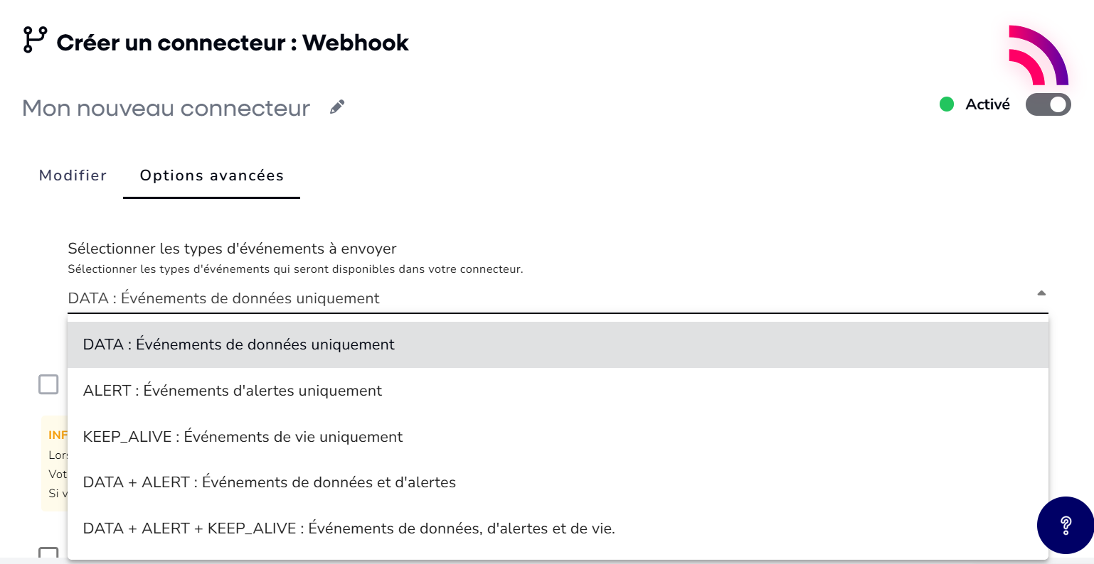 Choix des payloads envoyées à travers le webhook