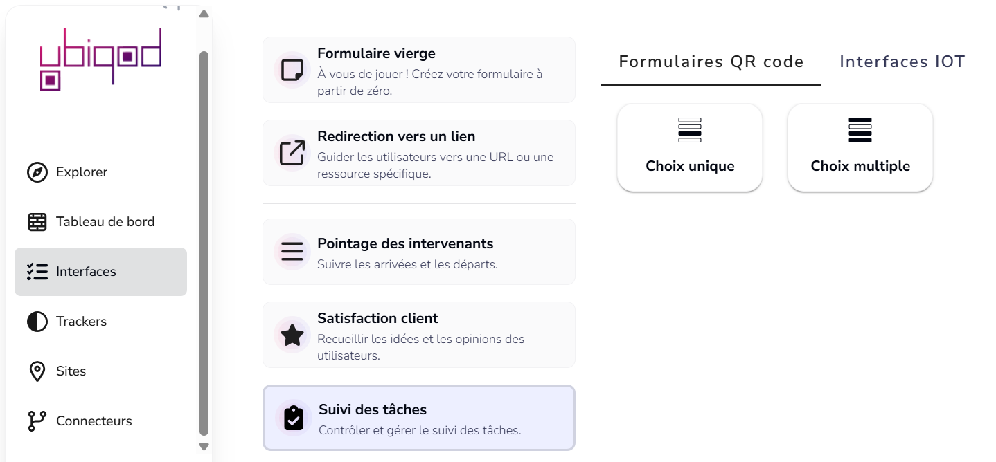 Interface de gestion des tâches pour QR code