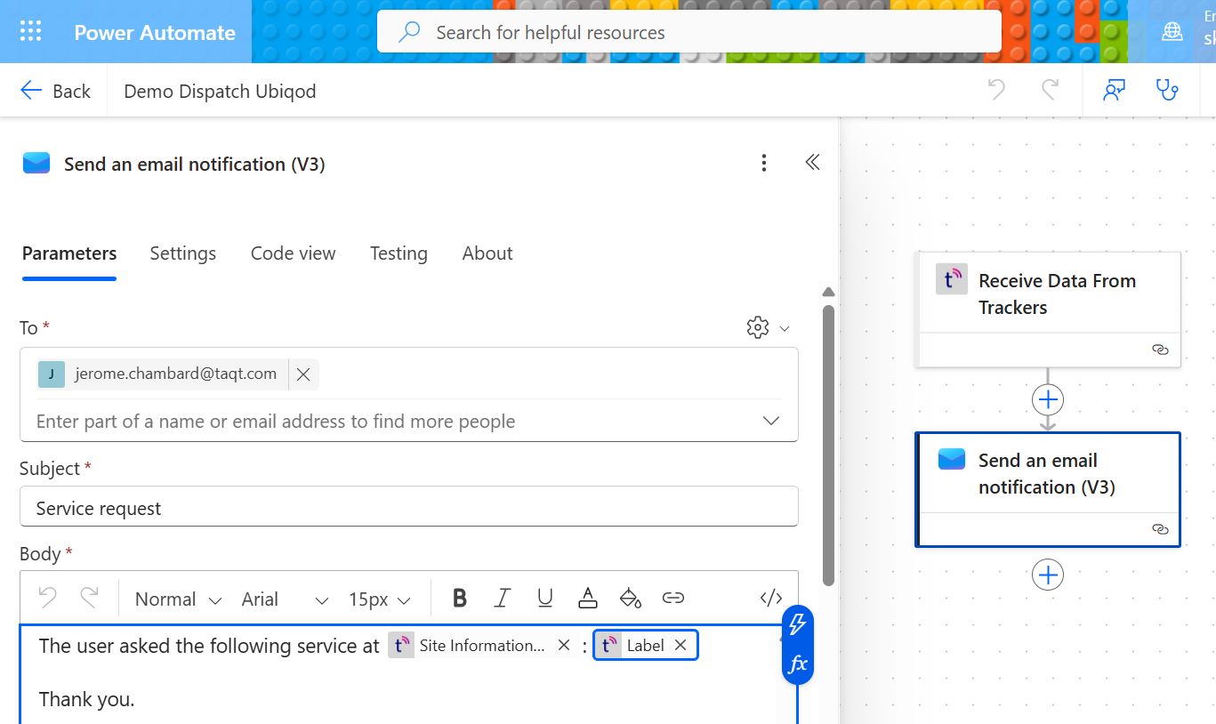 Modèle d'email dans Power Automate