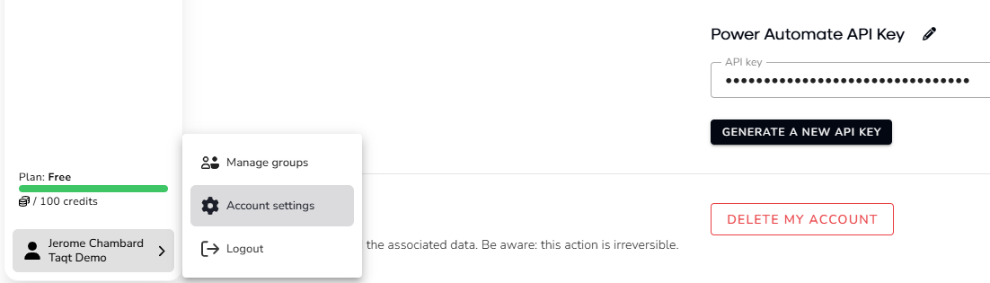 Configure API key for Power Automate
