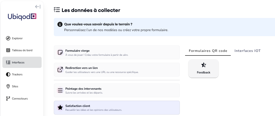 Choix du type de formulaire QR code