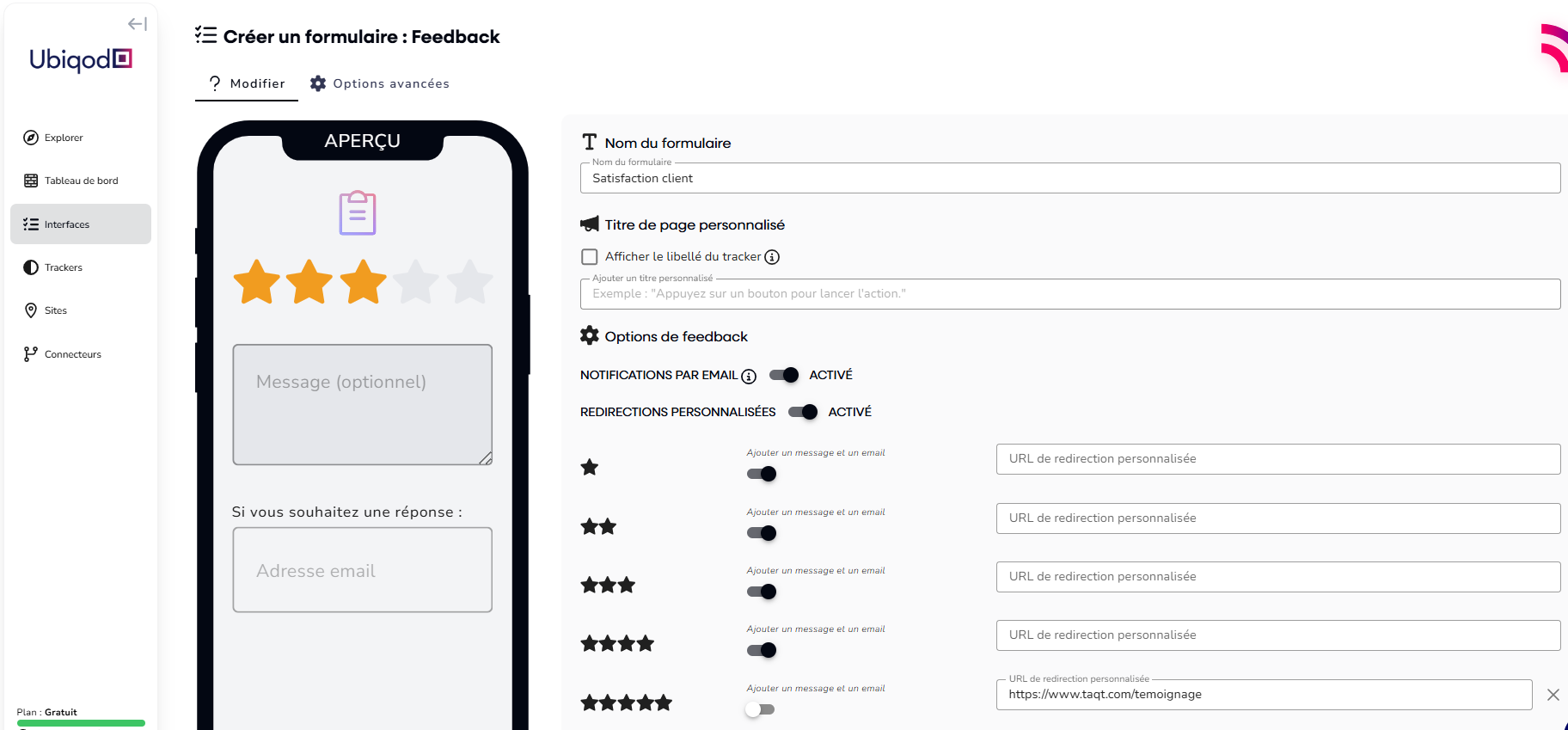 Création du formulaire d'avis client